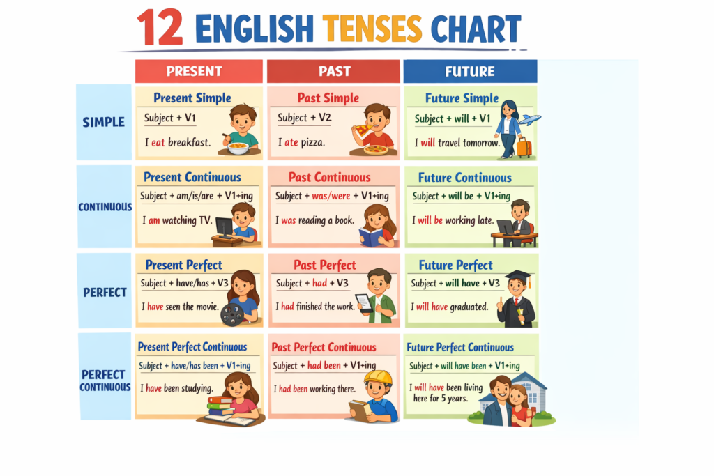 12 English Tenses Chart