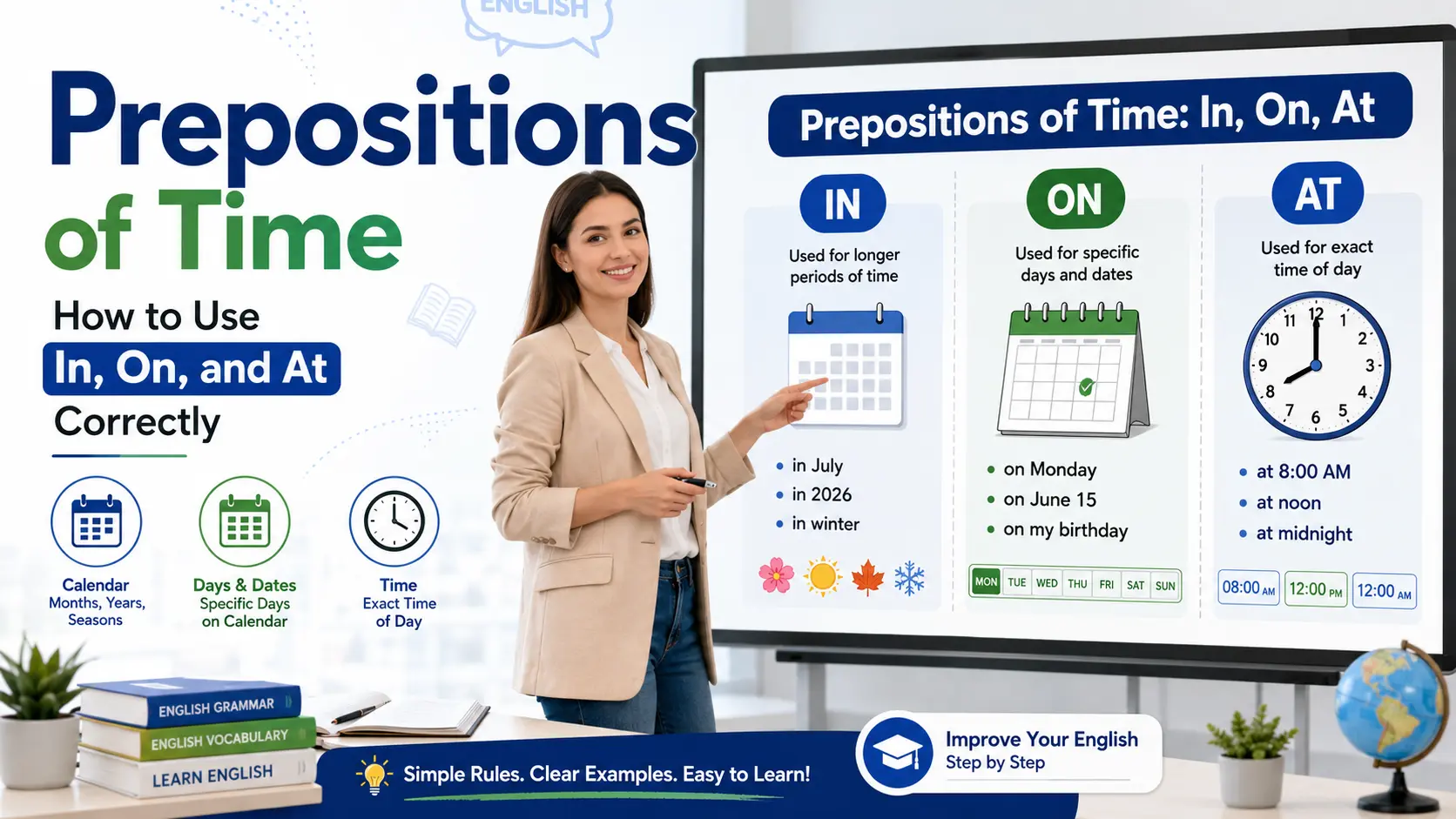 Prepositions of Time: In, On, At – Grammar Rules and Examples