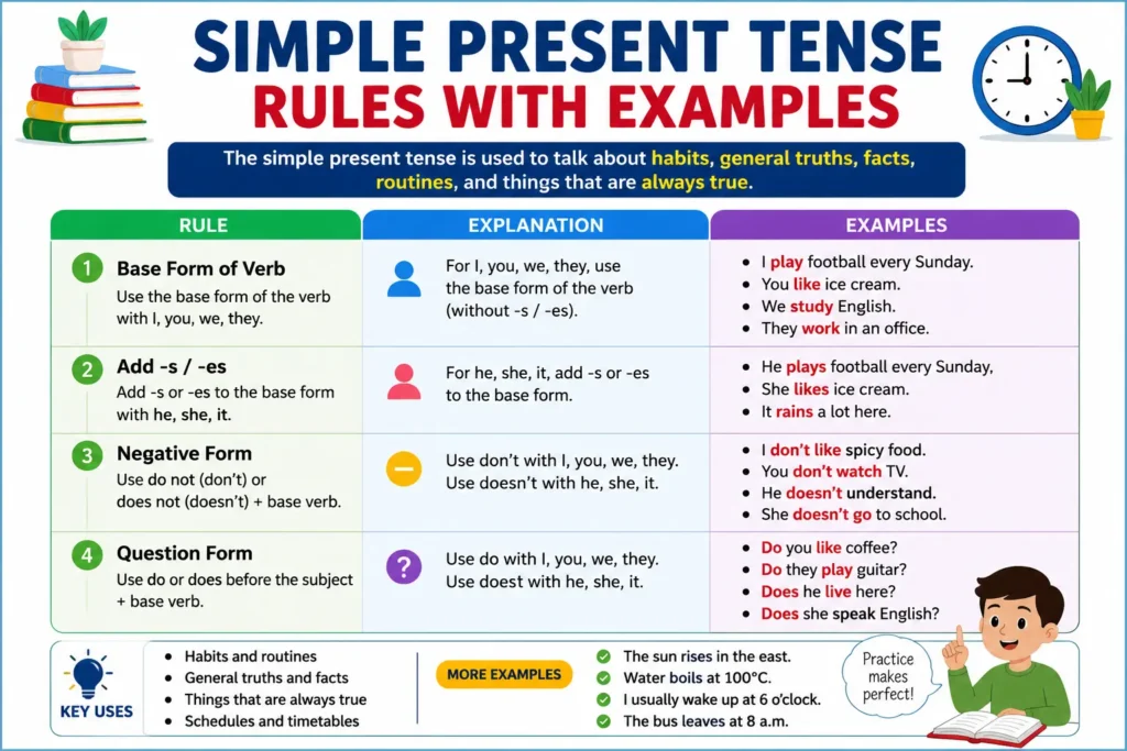 Simple present tense rules with examples